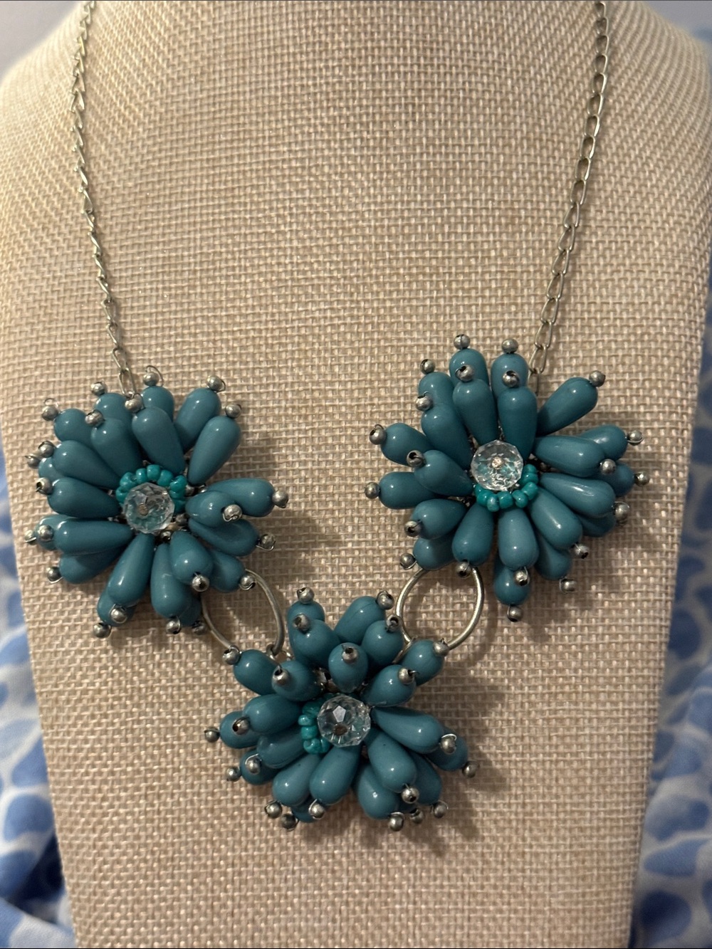 Turquoise Floral Bead Statement Necklace - Women Jewelry